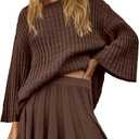 SENSERISE Fall Sweater Sets Skirt Sets Women 2 Piece Outfits Long Sleeve Top and Skirts Set Loungewear (Brown)