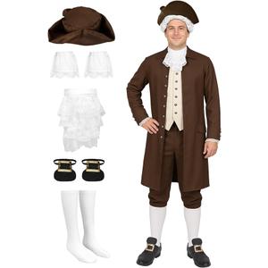 Colonial Costume Men - 18th Traditional America Colonial Outfit Adult Perfect for Halloween Cosplay, Size 10