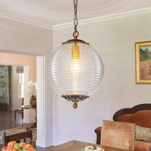 Vintage Glass Chandelier, Sphere Gold Glass Pendant Light Fixtures, 12" Hanging Ceiling Light for Foyer Dining Room Entryway Hallway