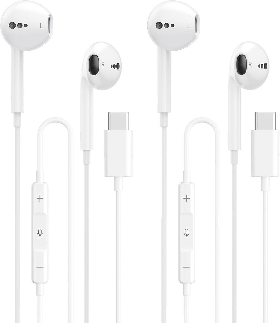 USB C Headphones for iPhone 17 16 15, Wired Earbuds USB C with Microphone & Volume Control, for Apple Headphones Wired, Earphones for iPhone, Android, iPad, Galaxy S25 S24 Ultra, Pixel 9 2 Packs