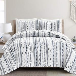 Lush Decor, Navy/White, Hygge Stripe 3 Piece Quilt Set, Full/Queen