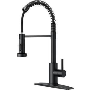 FORIOUS Black Kitchen Faucet with Pull Down Sprayer, Stainless Steel Commercial Single Handle Classic Spring Pull Out Kitchen Sink Faucet for Pot Filler, Farmhouse Camper Bar Laundry Room