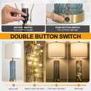 Oneach 27.75 Table Lamps Set of 2, Blue Modern Bedside Lamp with LED Night Light, USB A+C, Glass Lamps for Living Room, Bedroom, Nightstand, Office, End Table (2 Bulbs Included)