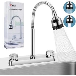 RV Kitchen Faucet, XFIRE-GEAR Camper Faucet Kitchen with Flexible Arc 360 Degree Rotatable Dual Function Sprayer, RV Sink Faucets for Motorhomes, Travel Trailers (8 Inches Apart)