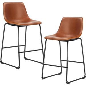 DUMOS 26 Inch Counter Height Bar Stools Set of 2, Modern Faux Leather High Barstools with Back and Metal Leg, Bar Chairs for Kitchen Island, Elegant Brown