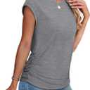 SAMPEEL Womens Summer Tops Trendy 2025 Ruched Cap Short Sleeve Tshirts Shirts Crew Neck T Shirts Fashion (Gray, S)
