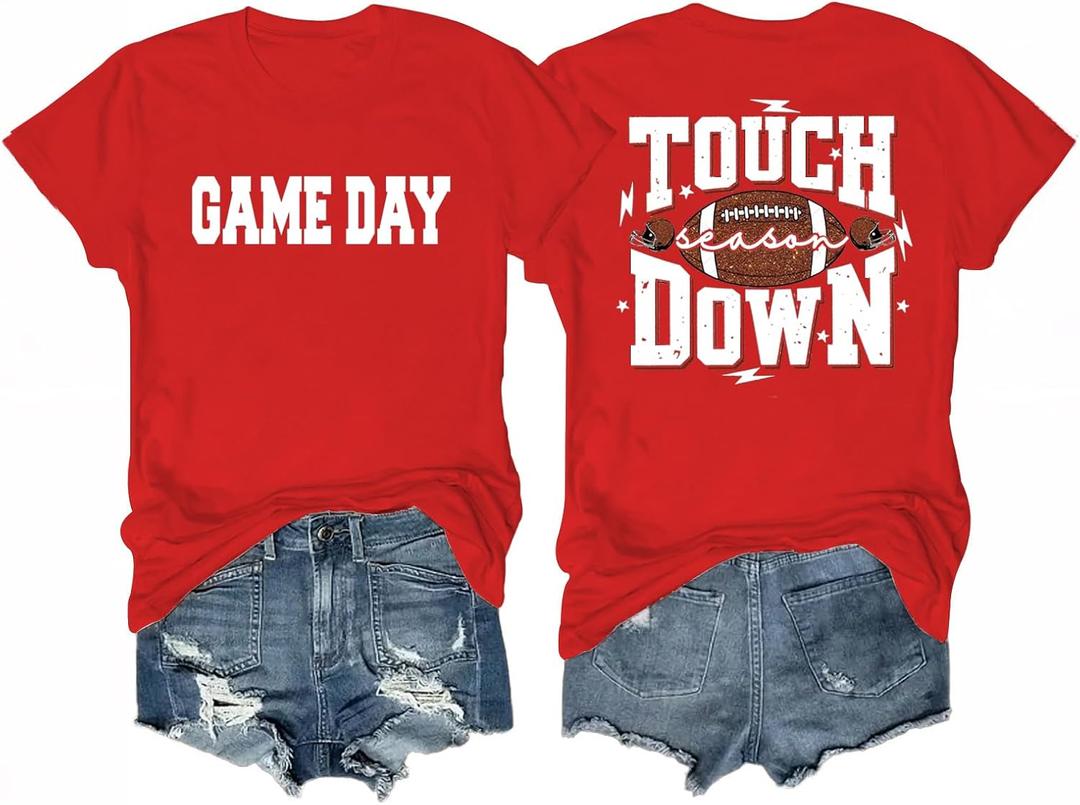 Women's Football Shirts Game Day Outfits Front and Back Double-Sided Graphic Tops 1 Piece (Large)