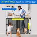 Upgraded 28-43" No Bottom Bar Baby Gate,Heavy-Duty Hardware Mount Dog Gate with Cat Door, Adjustable Baby Gate,for House/Stairs/Doorways Use, Safety Pet Gates, Walk Thru Door