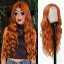 YESEGO Long Halloween Orange Ginger Curly Wavy Wigs for Women 26 Inch Lace Front Wig Middle Part Wig Heat Resistant Fiber Natural Body Wave Wigs For Daily Cosplay Party Use