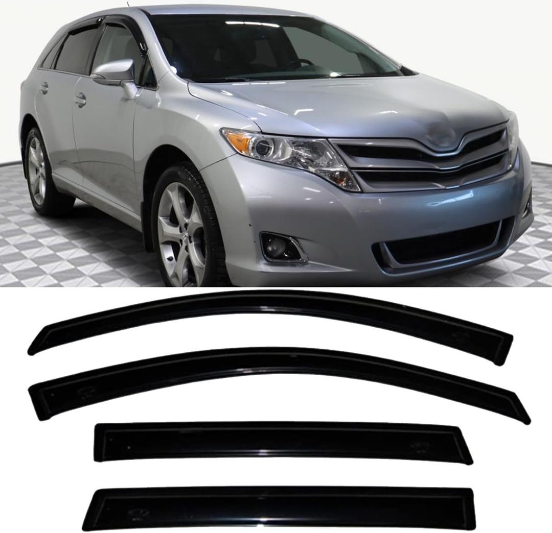 Wensdy 4pcs Side Window Wind Deflectors,Outside Mount Shade Sun rain Guards,Dark Smoke Visors for 2009-2016 Toyota Venza 94162