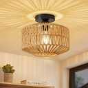 Rattan Chandelier Light Fixture Ceiling Mount, Boho Light Fixtures, Hand Woven Rustic, Ceiling Light Fixtures Flush Mount, Hallway Bedroom Farmhouse Kitchen Entryway Hall