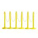 Montour Line Plastic Stanchion Yellow 2.5 Inch Diameter with 50 Foot Chain, 6-Pack, Crowd Control Barriers