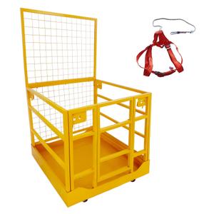 Garvee Forklift Safety Cage, 43" x 45" Forklift Basket with Wheel, 1300 lbs Capacity Forklift Work Platform With Safety Harness, Aerial Platform for Lifting Loader