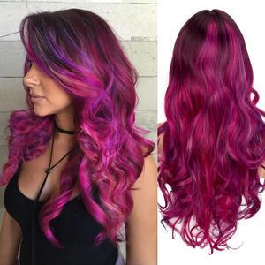 Long Purple Ombre Curly Wig for Women Colorful Wig Cosplay Costume Wig Long Natural Loose Wavy for Halloween Costume Wig
