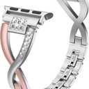 Wearlizer RoseGold Silver Compatible with Apple Watch Band 38/40/41/42mm Women Rhinestone 2-Tone Stainless Bling X-Link Wristband Sleek Bracelet for iWatch Series 11 10 9 8 7 6 5 4 3 SE/Ultra 3 2 1