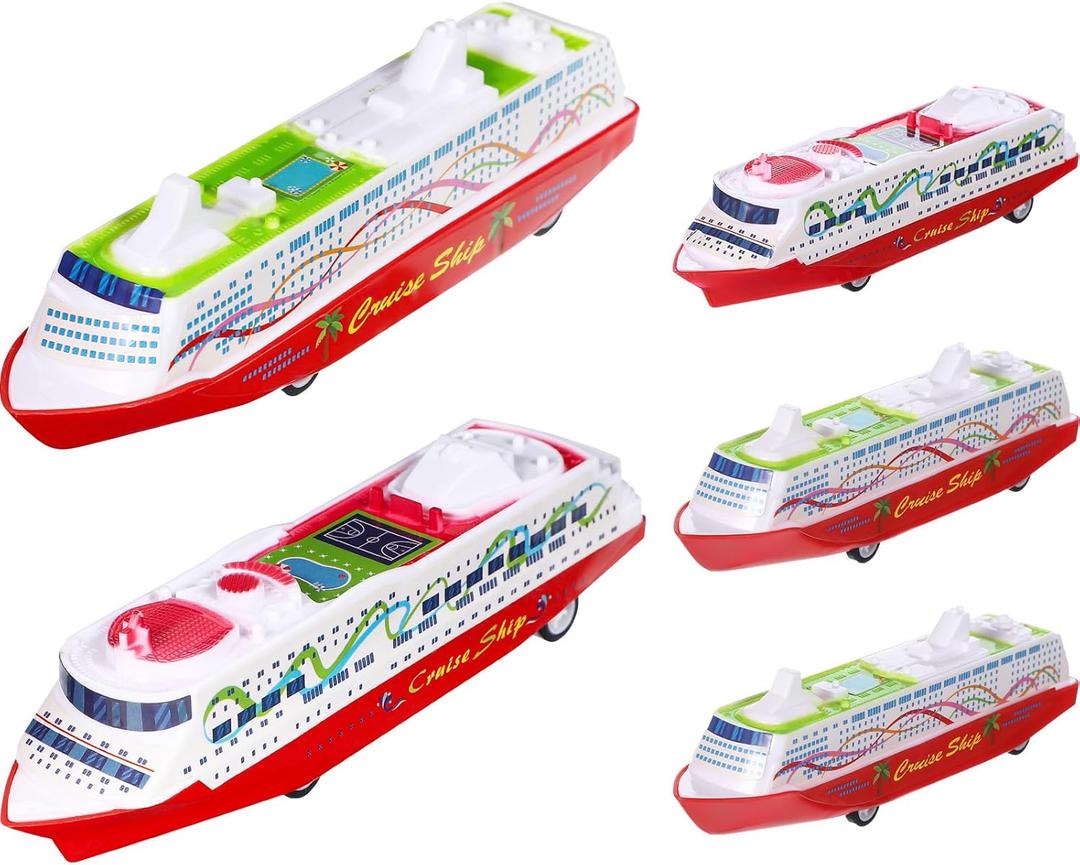 Toyvian Boy Wind up Toys Boats: 5Pcs Ocean Liner Cruise Yacht Collection Toy, Plastic Boat Models Summer Ship Race Game, 6.3 X 1.77 X 1.26 Inches