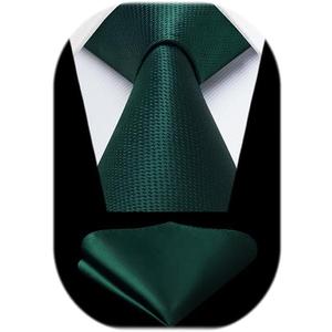 HISDERN Ties for Men Solid Tie Handkerchief Set Classic Woven Silk Business Polka Dot Mens Ties Necktie Wedding Party (01-green1)