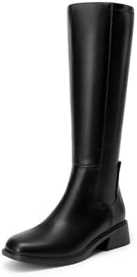 DREAM PAIRS Women's Knee High Boots Square Toe Low Block Heel Casual Comfort Riding Long Boots with Side Zipper (Size 8), Black