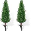 2 Pack 3ft Artificial Cedar Topiary Trees with Ground Spike, UV Resistant Fake Plants Front Porch Décor, Lifelike Artificial Plants Indoor Fake Tree Faux Plants for Home Living Room Offices