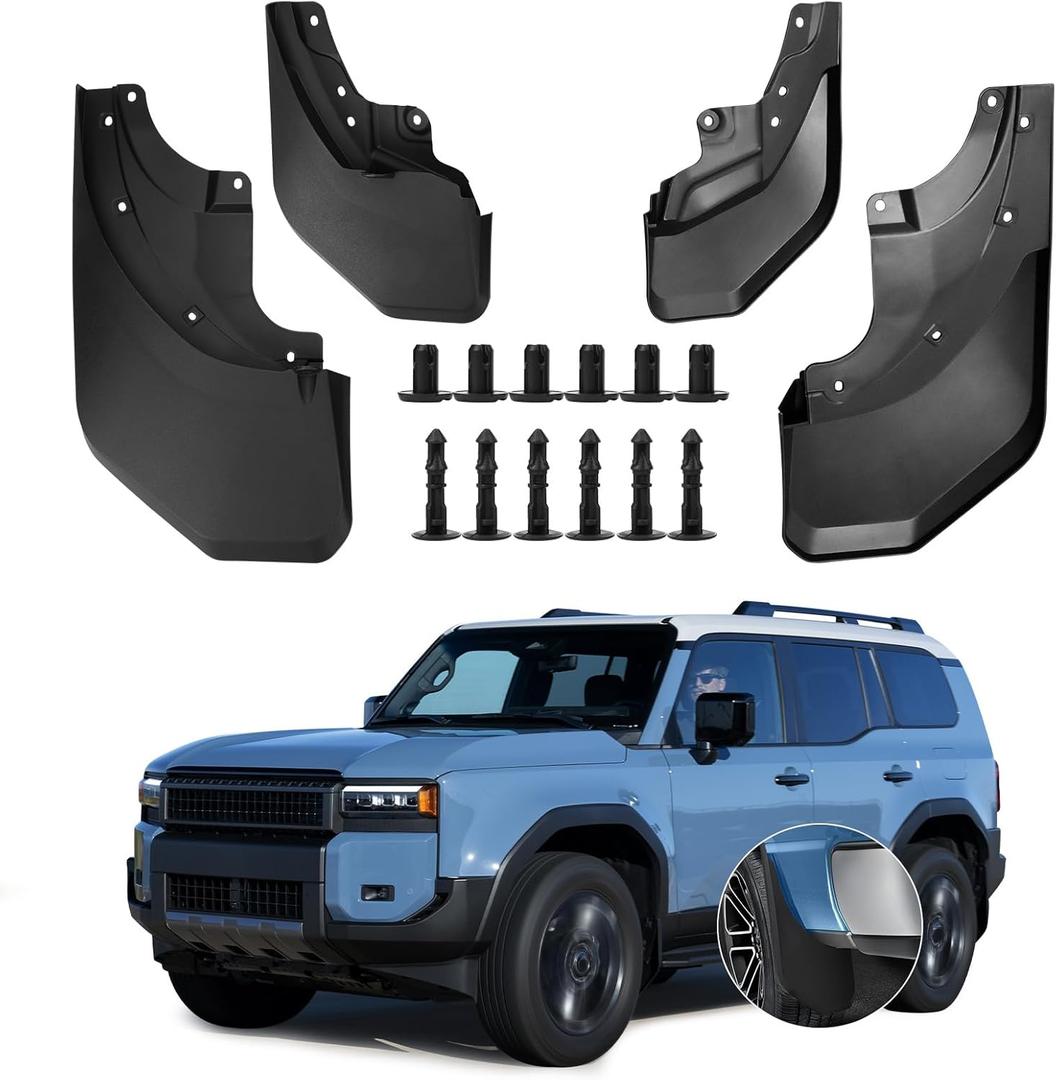 Mud Flaps Splash Guards Compatible with Toyota Land Cruiser 250 Prado 2024 2025, 4PCS Front & Rear Side No Drill Wheel Fender Cover Mudguards Mudflaps Exterior Accessories