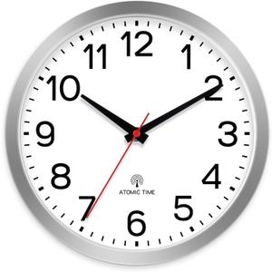 AKCISOT Atomic Silver Wall Clock Analog Clocks Battery Operated Clock for Bedroom Office Classroom Living Room(10 Inch)