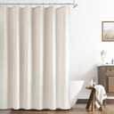 Naturoom Linen Shower Curtain 76 Inch Long Weighted Thick Fabric Bath Shower Curtain Set with Hooks, XLong Tall Country Farmhouse Beige Curtains for Bathroom, 72x76