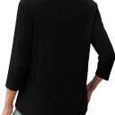 XIEERDUO 3/4 Length Sleeve Tops for Women 2025 Crewneck Casual Pleated Tunic Tops Loose Fit Shirts Blouses (Black)