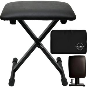 Adjustable Keyboard Bench with Extra-Thick Seat & Carrying Bag, Folding Piano Stool for Adults/Kids, Portable Height Adjustable Organ Stool, Heavy-Duty 400lbs Capacity Non-Slip Feet - Black, Standard