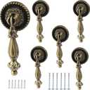 6 pack Antique Style Tear Drop Pulls - Vintage Cabinet Decorative Pull Handle Knob for Drawer, Dresser, Wardrobe - Bronze
