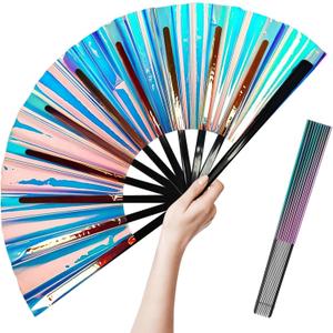 Fans for Line Dancing - Boots on The Ground Hand Fan - Large Clack Hand Rave Fan - Holographic Folding Popping Line Dance Fan - Foldable Handheld Clacking Fans - Dance Enthusiasts Gift (Light Blue)