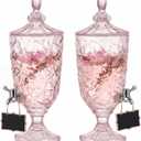 Zhehao 2 Pcs 1.3 Gallon Glass Drink Dispensers with Spigot, Light Pink