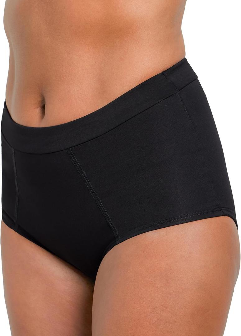 The Period Company Boyshort Period Underwear for Women Medium Flow - Leak Resistant, Reusable Menstrual Panties Women, Black, L