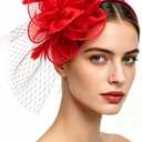 SAFERIN Women's Fascinators Feathers Tea Party Hat Veil Headband with Hair Clip for Cocktail Church