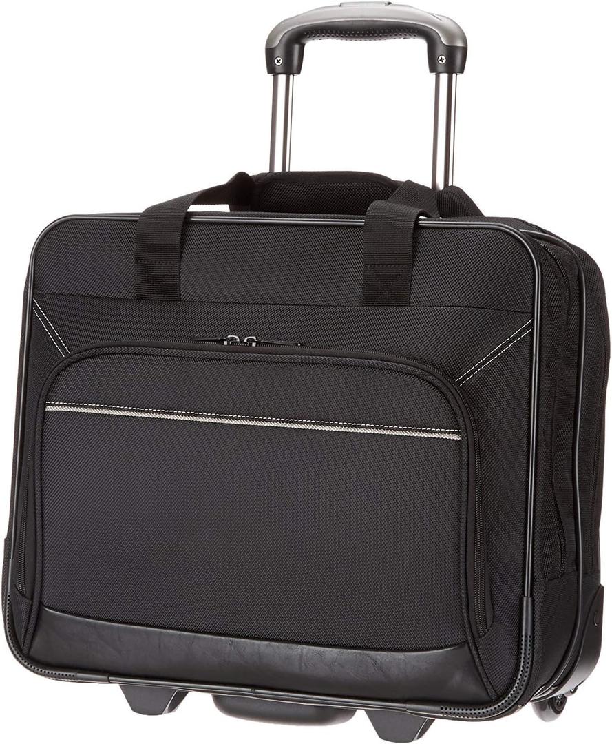 Amazon Basics Rolling Wheeled Laptop Bag, 15.6 in, Black, Sturdy with Compartments and Locking Handle