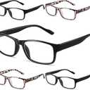 Gaoye Professional Reading Glasses for All Day - Computer Readers with Blue Light Protection - Value Pack (C1-light Black*3 & Leopard*2), Magnification Strength: 0.75 x