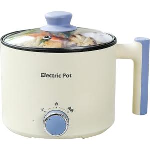 Electric Hot Pot:1.5 L Ramen Cooker, Dual Power Mini Portable Multi-Functional Lazy Pot for Pasta, Noodles, Egg, Soup, Non-Stick Noodle Cooker with Boil Dry Protection for Dorm, Office (Beige)