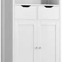 Shintenchi Floor Storage Cabinet, Bathroom Organizer with Doors and Drawers, Freestanding Side Cupboard Pantry with Adjustable Shelf, White