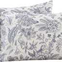 ECOCOTT 2 Pack Pillowcase Queen Size with Vintage Floral Pillow Cases Set, 100% Cotton Queen Pillow Covers Envelope Closure (Queen, 20"x30")