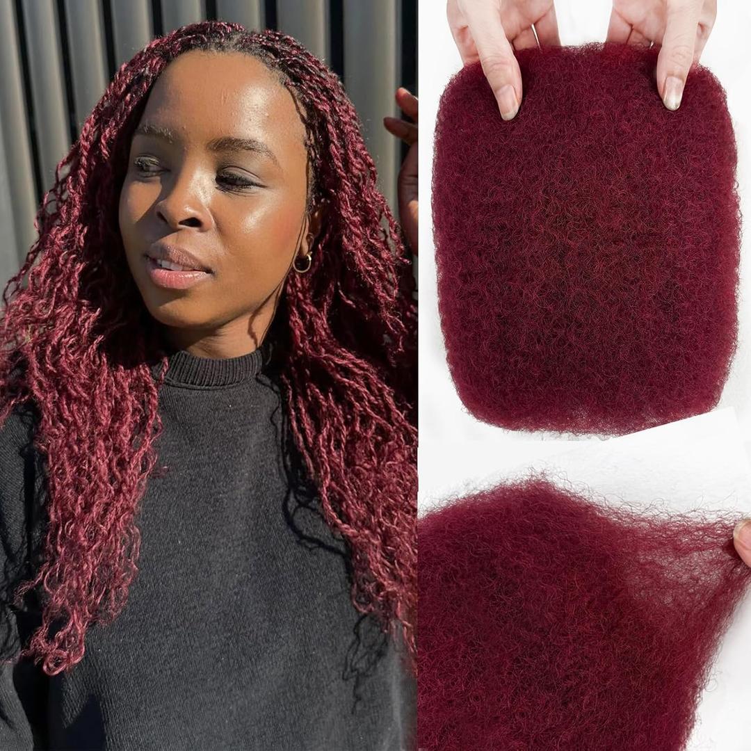 Burgundy Afro Kinkys Bulk Human Hair for Braiding Afro Kinky-curly Human Hair Bulk for Twist Soft Kinkycurly Bundles for Mini Twists Braids or Micro Locs Extensions (14 Inch)