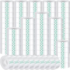 Pasimy 96 Rolls Clear Tape Bulk Strong Sticky Transparent Tape Refills for Dispenser, Office, Home, School, Wall, Carpet, 3/4 x 1000 Inches(Green)
