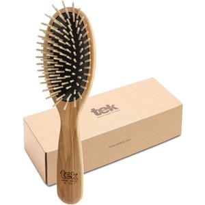TEK - Large Oval Ash Wood Brush Handmade in Italy, with Short Tooth, Universal for All Hair Types - 22 x 6 cm