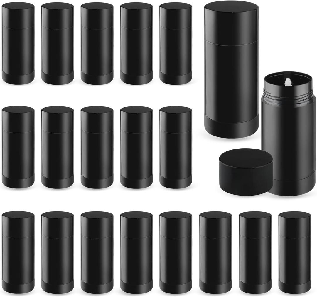 20 Pcs 15g/0.5oz Deodorant Jars Empty Refillable Round Plastic Deodorant Bottles Twist Up Bottom Filling Stick Tubes for Homemade DIY Lotion Bar Chapstick - Black