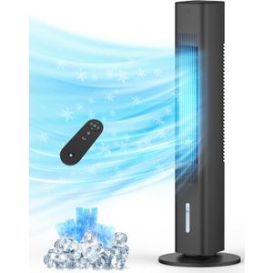 Windowless Portable Air Conditioners, 35" Evaporative Air Cooler w/1.2L Water Tank, 3 Ice Packs, 7H Timer, 60 Swing, No Hose No Window Needed (Black)