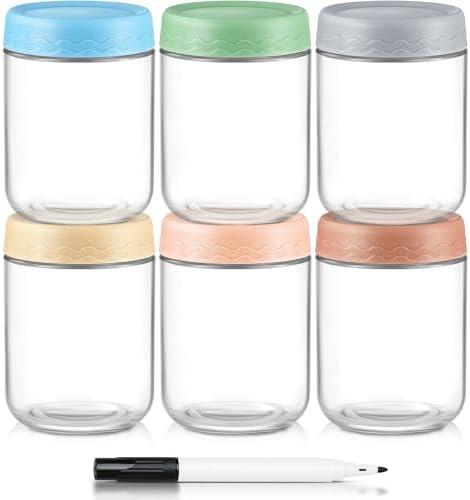 DRKIO 16 Oz Overnight Oats Containers with Lids - 6 Pack Glass Storage Jars with Airtight Lids Wide Mouth Mason Food Jars Great for Meal Prep Salad Chia Pudding Snacks Yogurt Sugar Spice Cereal