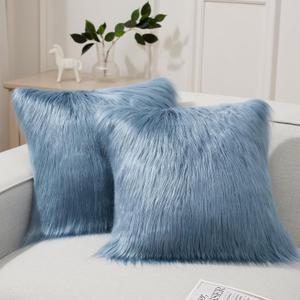 Phantoscope Pack of 2 Faux Fur Throw Pillow Covers Cushion Covers Luxury Soft Decorative Pillowcase Fuzzy Pillow Covers for Bed/Couch, Dusty Blue 26 x 26 Inches (26" x 26" (Pack of 2))