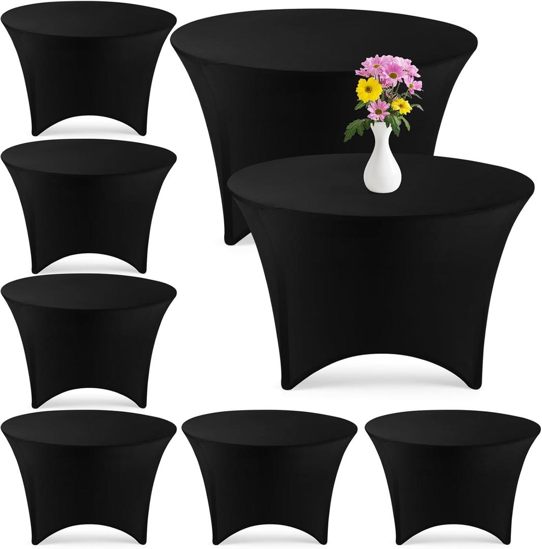 Preboun 8 Pack 72 Inch/ 6 FT Spandex Round Tablecloth Fitted Stretch Tablecloth Elastic Table Cover for Wedding Party Restaurant Banquet Cocktail and Halloween(Black)