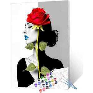 Abstract Women Blue Lips Oil Paint by Number for Adults rose DIY Paint by Numbers for Beginner Kids Canvas for Black and White Symmetrical Pictures Painting Art Crafts Home decoration(without Frame), 16''x20''