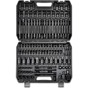112PC Master Torx & Hex Bit Socket Set,1/4" 3/8" 1/2" Drive, S2 Steel, Impact AD Adapters, U-Joints, Extension Bars, Long Torx & Ball End Hex, SAE & Metric, Black Phosphate