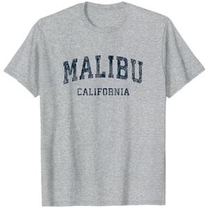Malibu California CA Vintage Varsity Sports Navy Design T-Shirt Size L