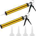 Lasnten 2 Pack Sausage Caulk Gun 20 oz Aluminum Cordless Sausage Caulking Gun with 4 Cone Nozzles, 18: 1 Thrust, Aluminum Sealant Hand Caulk Kit for Contractors (Gold)